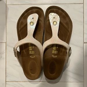 Birkenstock sandals size W 8-8.5. Sparkly white with a hint of pink